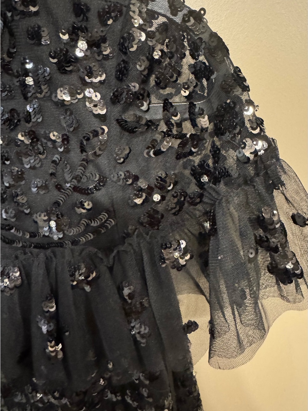 Mac Duggal Black Sequin Midi Dress with Ruffle Details - Picture 4 of 5
